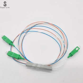 Fiber optics PLC Sadalītāja 1x2 SC APC 1 : 2, sc apc-sc upc ftth Mini tērauda caurule tips 1mm optiskās šķiedras Splitter, SC/APC Savienotājs