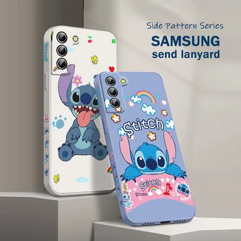 JAUNU Lilo & Stitch Karikatūra Telefonu Gadījumā Samsung S21 S22 S20 FE S10 Piezīme 20 10 Ultra Lite Plus Šķidrums pa Kreisi Virves Vāciņu