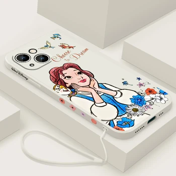 Disney Princess Apple iPhone 15 14 13 12 11 XS XR X 8 7 Pro Max Plus Mini Šķidrums pa Kreisi Virves Telefonu Gadījumā